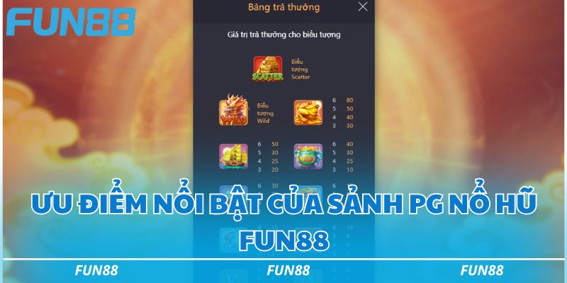 Giới thiệu sảnh PG Nổ Hũ Fun88 chi tiết từ A-Z cho bạn 1 Ưu điểm nổi bật của sảnh PG nổ hũ Fun88